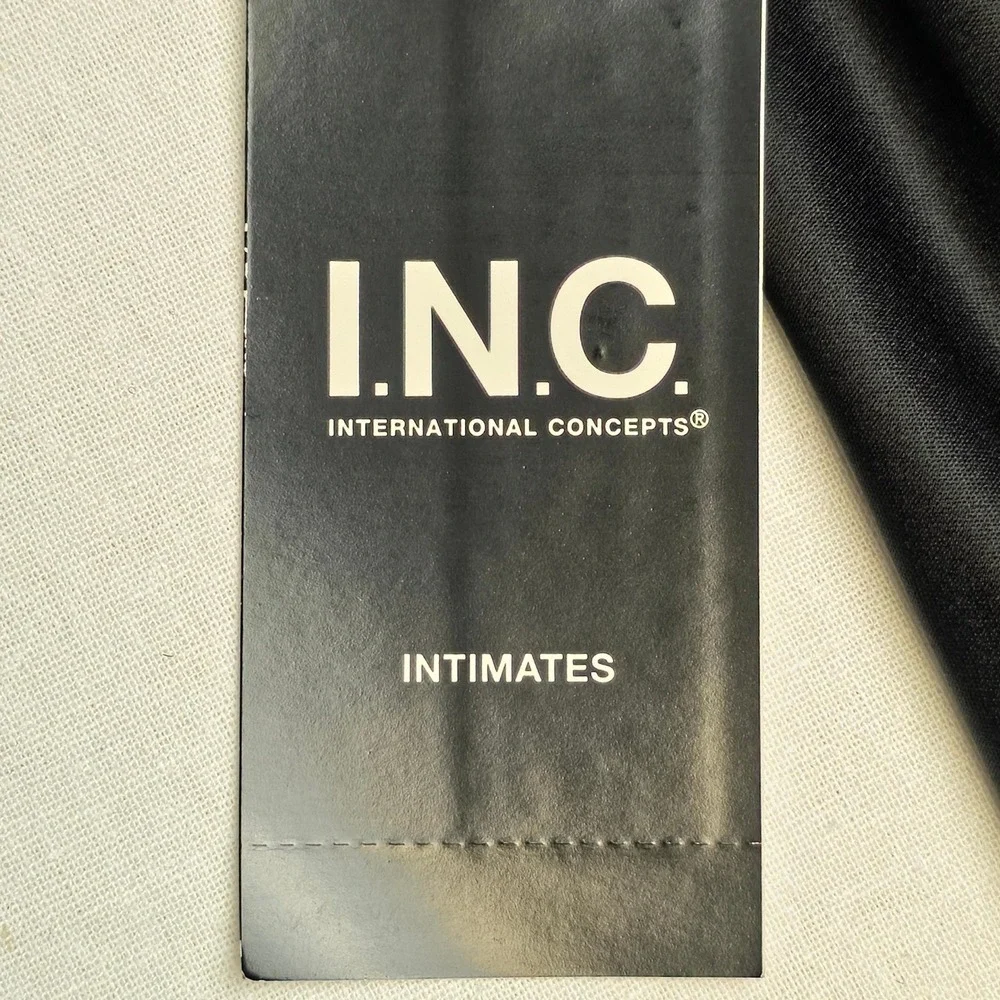 INC International Concept Women Nightgown Medium Black Satin Lace Slip Dress NWT